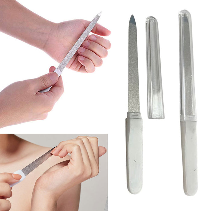 2 Pc Sapphire Nail Files With Cover Double Sided Manicure Diamond Emery Boards
