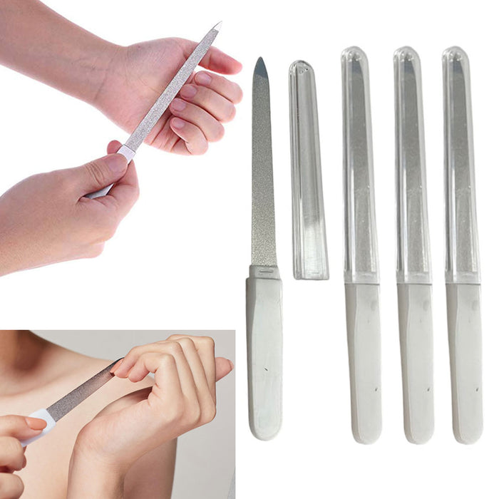 4 Professional Sapphire Metal Nail Files Cover Buffer Emery Boards Double Sided
