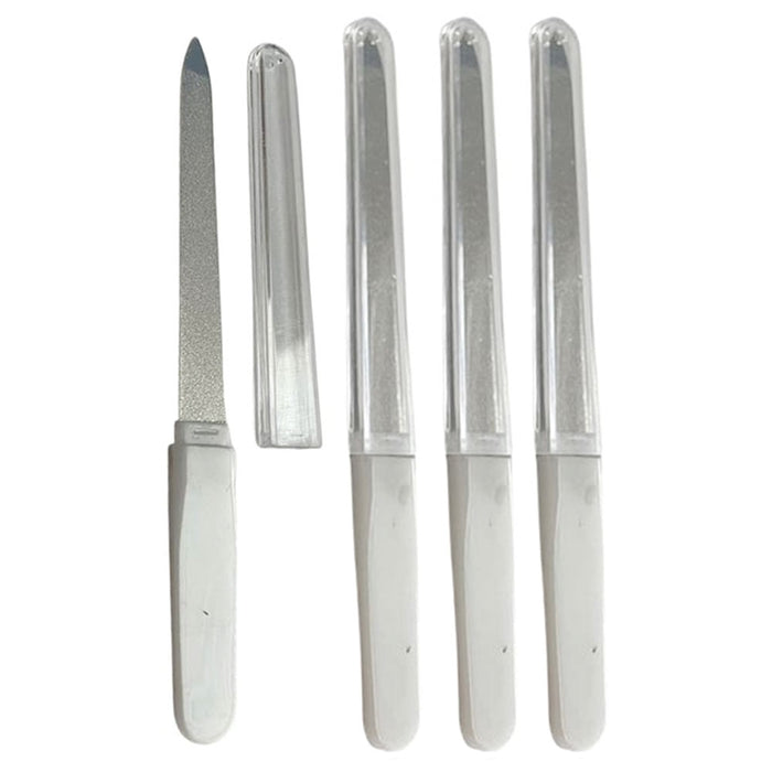 4 Professional Sapphire Metal Nail Files Cover Buffer Emery Boards Double Sided