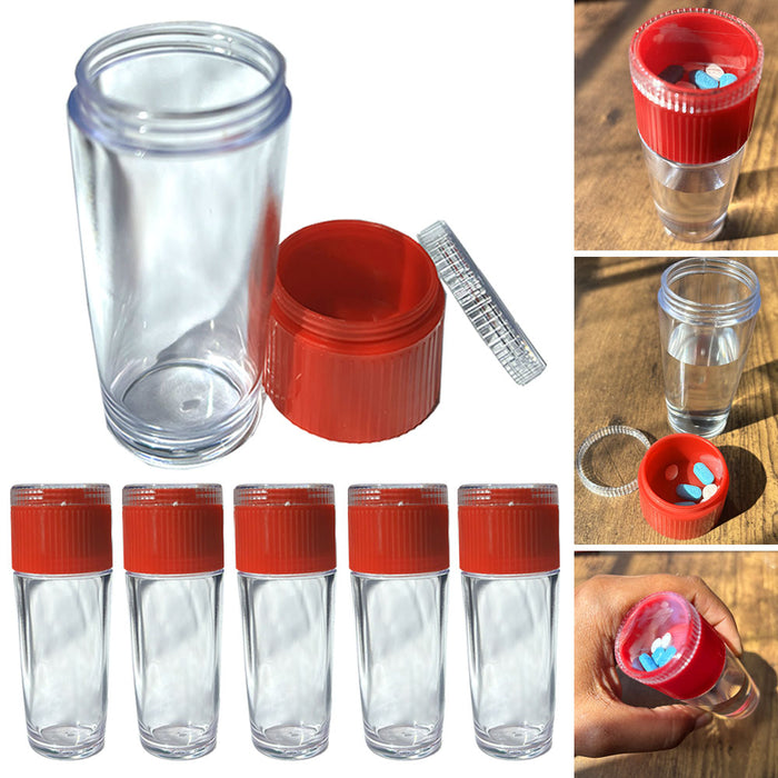 6 Portable Travel Pill Holder Water Bottle Medicine Vitamin Organizer Container