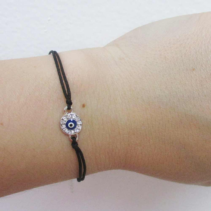 Lucky Eye Bracelet Crystal Silver Black String Evil Charm Hamsa Mati Fatima Gift