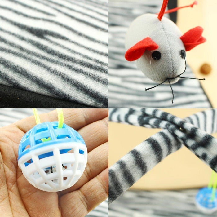 Cat Play Tent Zebra Print Dangle Toys Pets Interactive Kitty Play Bed Kitten Fun