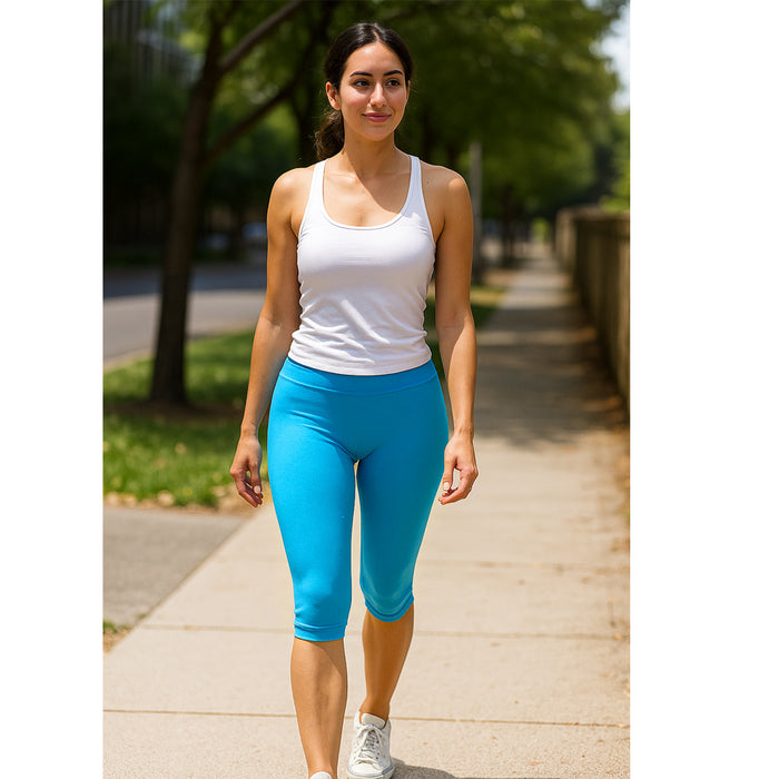 Seamless Turquoise Biker Shorts Yoga Spandex Knee Length Tight OneSize Yoga S-XL