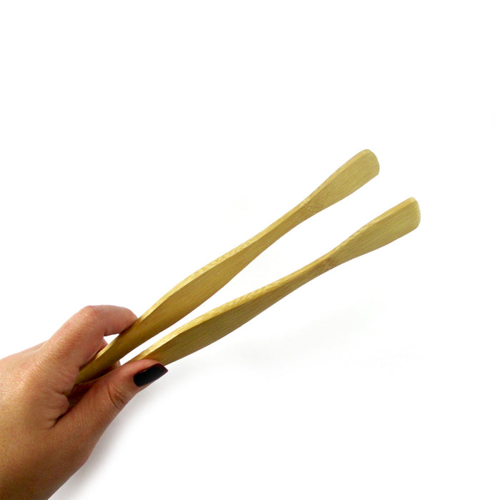2PC Bamboo Kitchen Utensil Set Cooking Serving Tool Wooden Salad Tongs Spoon Kit
