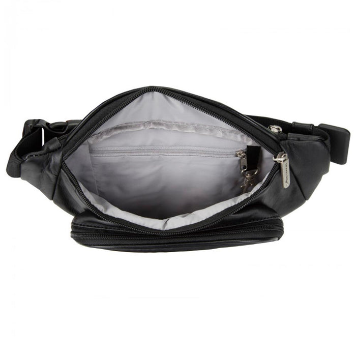 Travelon Leather Waist Fanny Pack Travel RFID Blocking Pouch Belt Bag Black New