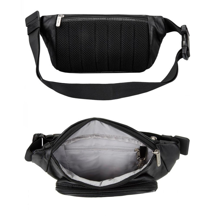 Travelon Leather Waist Fanny Pack Travel RFID Blocking Pouch Belt Bag Black New