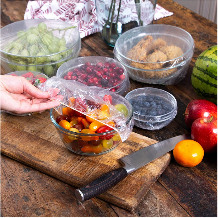 60 Piece Clear Elastic Wrap Bowl Covers Food Storage Caps Dish Plate Stretch Lid