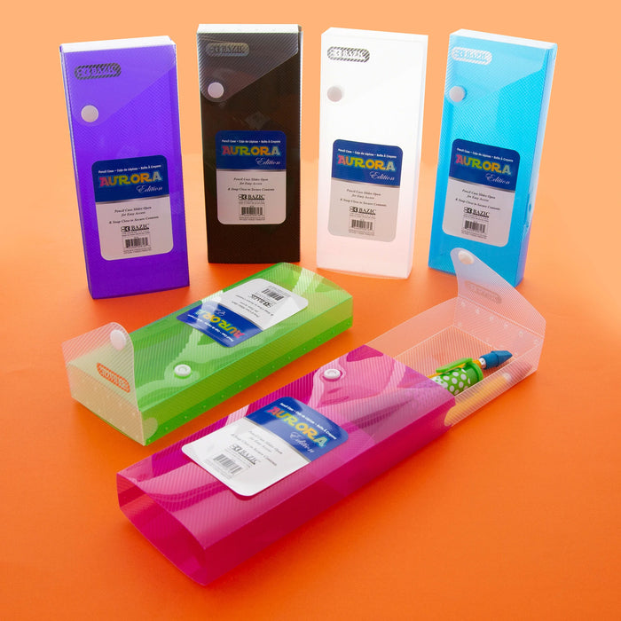 6pc School Pen Pouch Storage Box Slider Pencil Case Marker Holder Button Closure