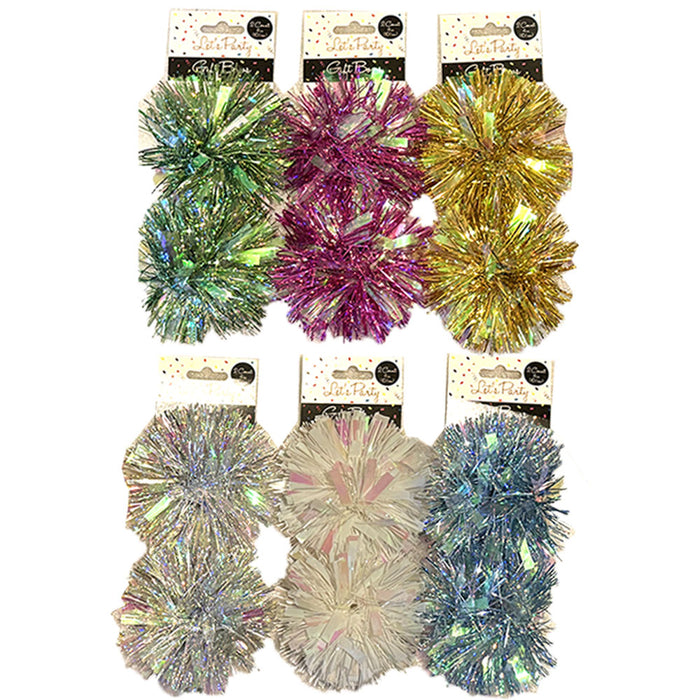 6 Pom Pom Bow Gift Wrapping Decor Present Peel Stick Christmas Ribbon Tinsel 3pk