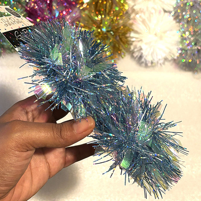 6 Pom Pom Bow Gift Wrapping Decor Present Peel Stick Christmas Ribbon Tinsel 3pk