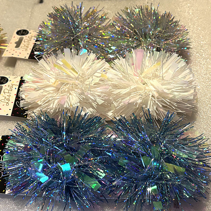 6 Pom Pom Bow Gift Wrapping Decor Present Peel Stick Christmas Ribbon Tinsel 3pk