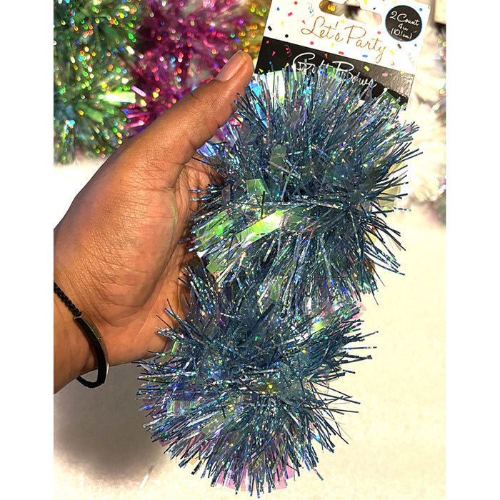 6 Pom Pom Bow Gift Wrapping Decor Present Peel Stick Christmas Ribbon Tinsel 3pk