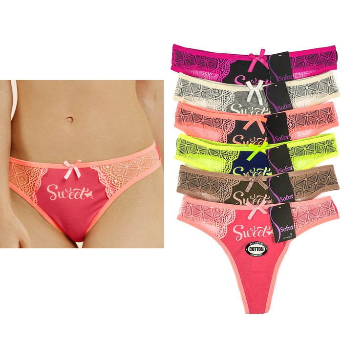 6 Pc Lace Thong Cotton Plain Waist Underwear Floral Panties Flower Spandex Large
