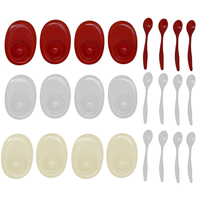 16 Pc Egg Cups w/ Spoons Set Poached Hard Boiled Bowl Saucer Appetizer Dip Plate
