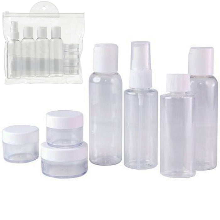 7 TSA Carry On Empty Plastic Travel Bottles Set Jar Cream Container Storage Bag