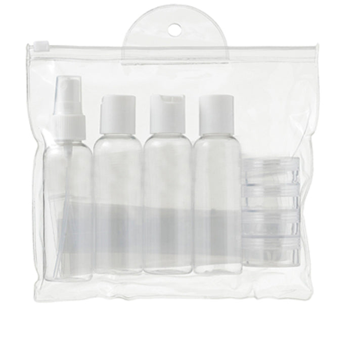 7 TSA Carry On Empty Plastic Travel Bottles Set Jar Cream Container Storage Bag