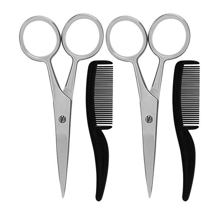 4 Pc Mustache Beard Kit for Men Grooming Facial Hair Care Comb Scissors Shears