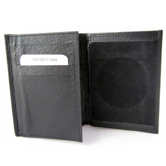 Mens Leather Wallet Badge Sheriff Officer Police Shield Fire Security ID Holder