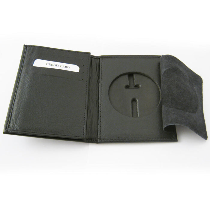 Mens Leather Wallet Badge Sheriff Officer Police Shield Fire Security ID Holder