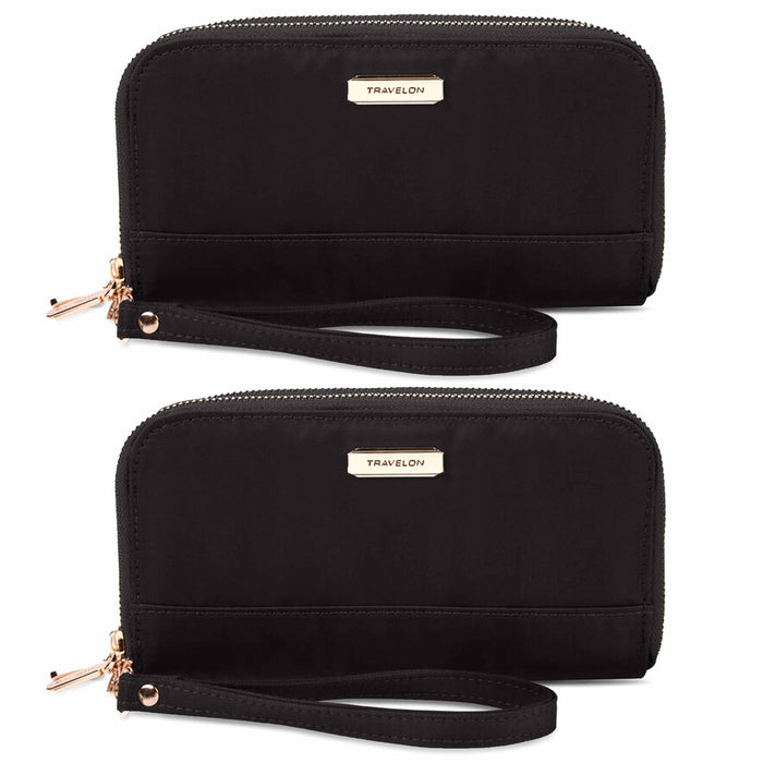 2 Women's RFID Blocking Double Zip Wrist Wallet Nylon Holder Card Pouch Travelon