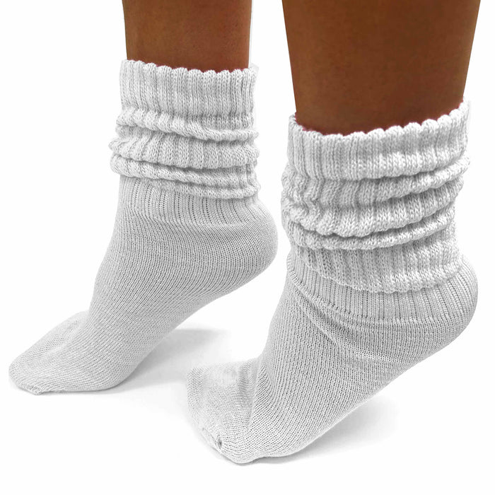 4 Pairs Girls White Slouch Socks Scrunchie Cotton Plush Soft Thick Junior 6-8