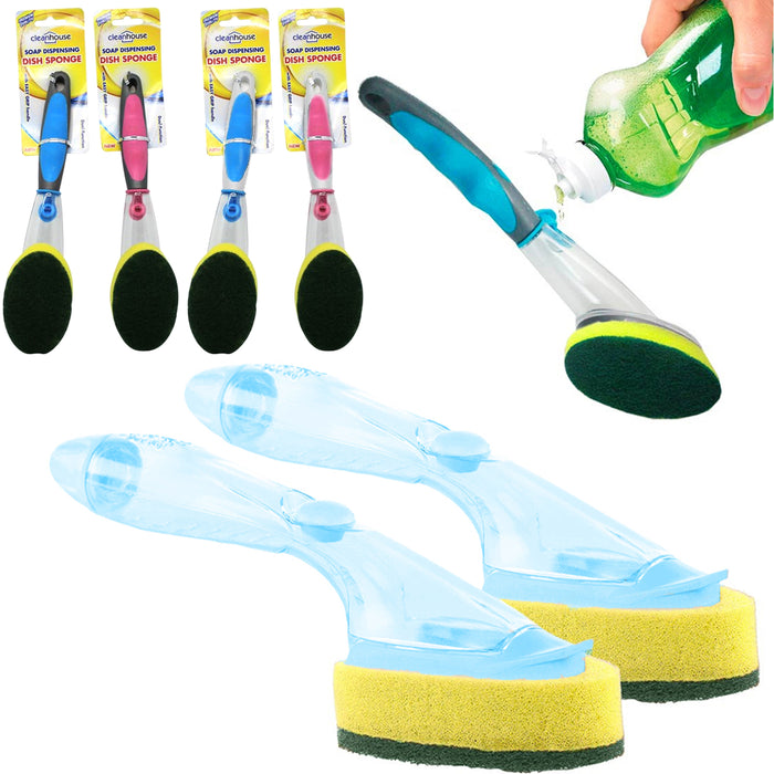 2PK Soap Dispensing Brush Kitchen Dish Cleaning Pot Scrubber Refill Sponge 10.5"