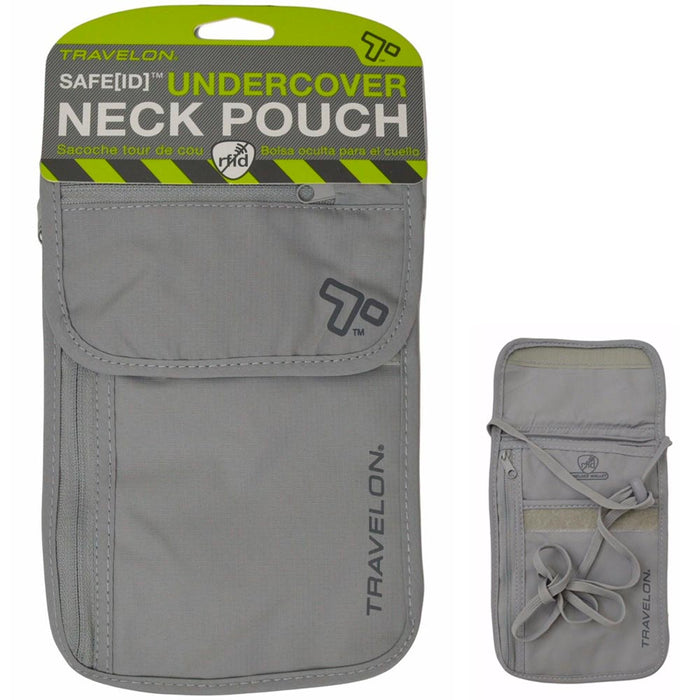 Travelon Neck Pouch RFID Blocking Passport Holder Travel Wallet ID Card Bag Grey