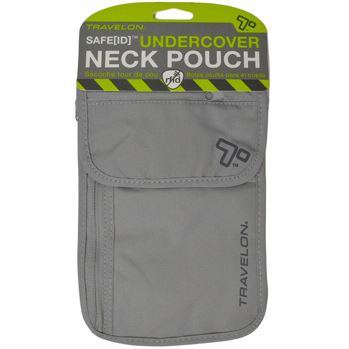 Travelon Neck Pouch RFID Blocking Passport Holder Travel Wallet ID Card Bag Grey