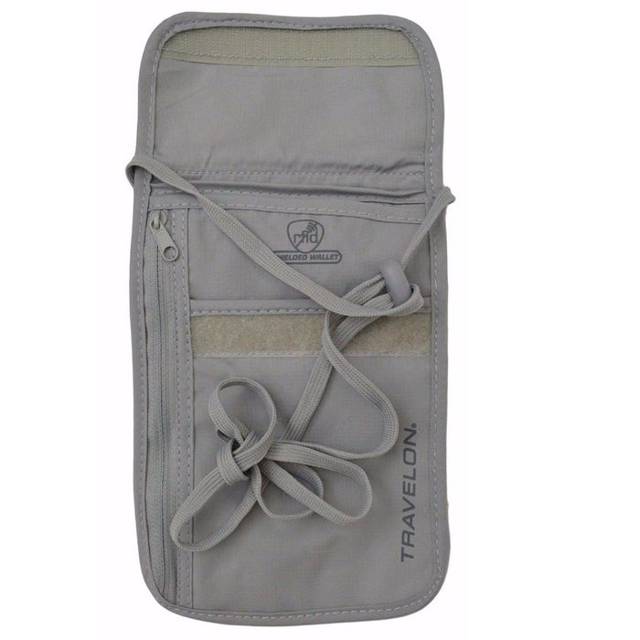 Travelon Neck Pouch RFID Blocking Passport Holder Travel Wallet ID Card Bag Grey