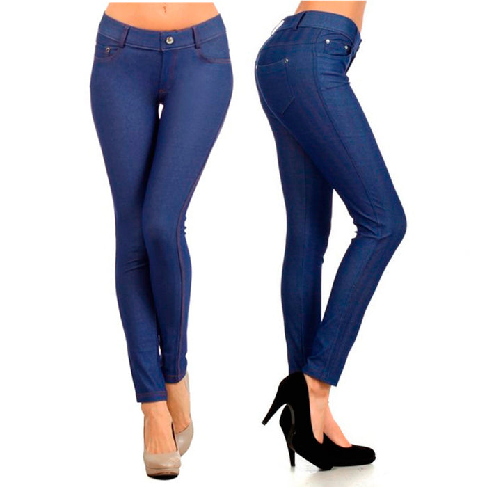 Women’s Blue Jeggings Size Small Denim Look Stretch Skinny High Waist Leggings