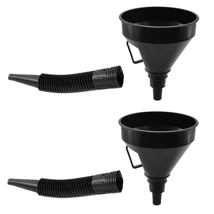 2 Pc Auto Car Motorcycle Boat Flexible Large Funnel Oil Water Gas Fuel Spout Blk