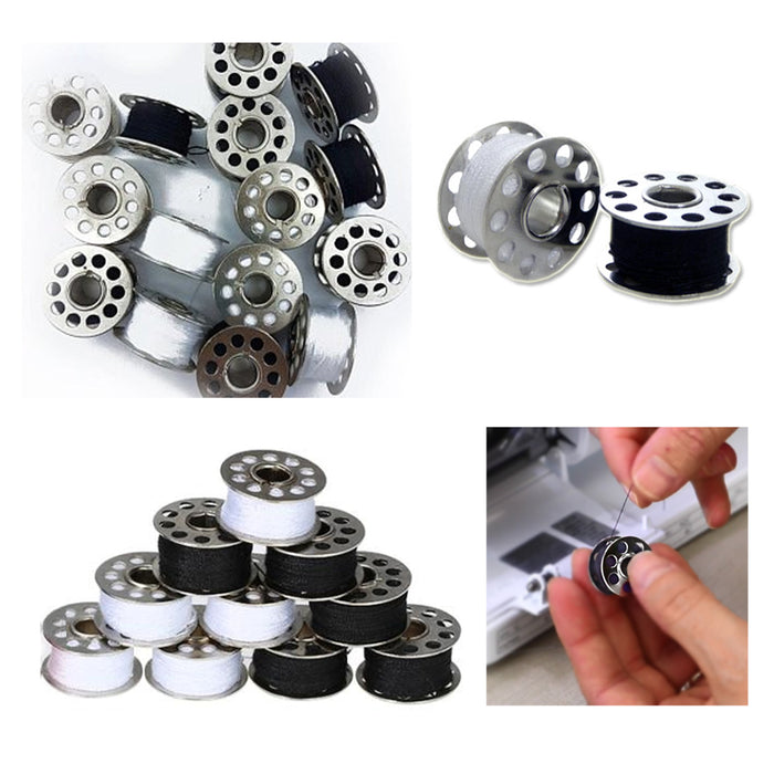 60 Pc Bobbins Sewing Thread Pre Wound Embroidery Machine White Black Spool