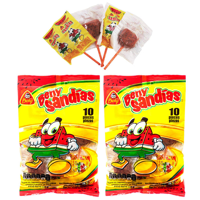 2 Bags Watermelon Paletas Chile Covered Lollipop Sandia Chili Mexican Hard Candy