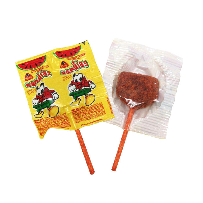 Sandias Watermelon Flavor Chili Coated Paleta Lollipop Hard Candy 4 oz Bag