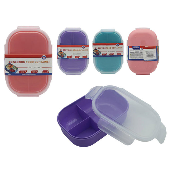 6 Pk 34oz 3 Compartment Meal Prep Containers with Lids Food Storage Airtight