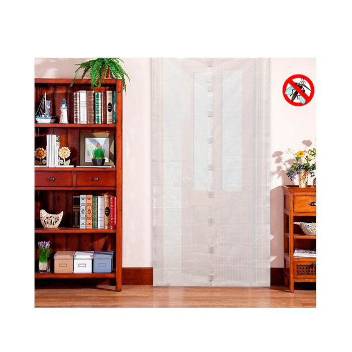White Magnetic Mesh Screen Door Hands Free Self Closing Bug Guard 18 Magnets
