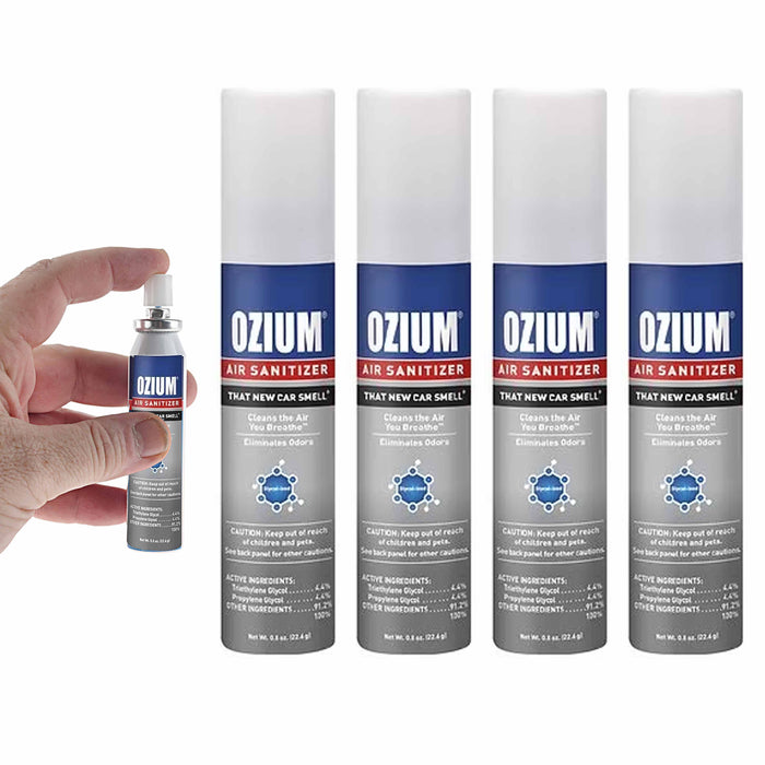 4 Pc Ozium 0.08oz Air Sanitizer Spray New Car Scent Odor Eliminator Freshener