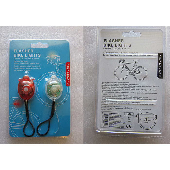Kikkerland 2 Bicycle Reflector Lights LED Flashlight Flash Bike Flasher Safety