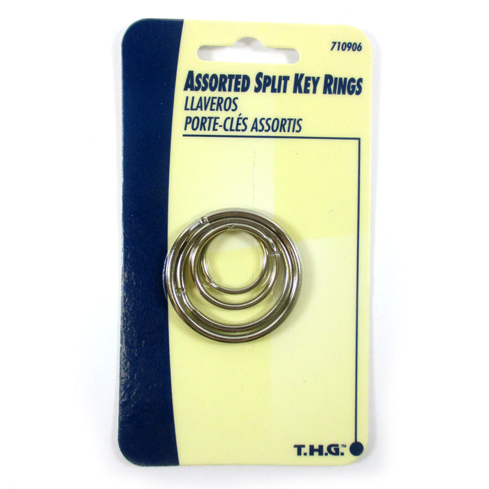 24 Pc Split Key Rings Assorted Sizes Nickel Plated Tempered Steel Chain Keyrigns