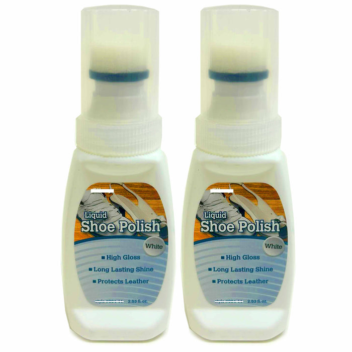 2 Instant Shine White Liquid Shoe Polish High Gloss Foam Sponge Leather Boots