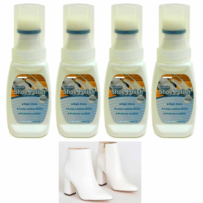 4 Pc White Shoe Polish Liquid High Gloss Quick Shine Long Lasting Leather Boots