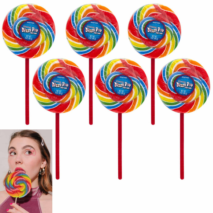 6 Pc Dizzy Pop Spinning Lollipops Rainbow Swirl Spiral Fruit Treats Candy Sucker