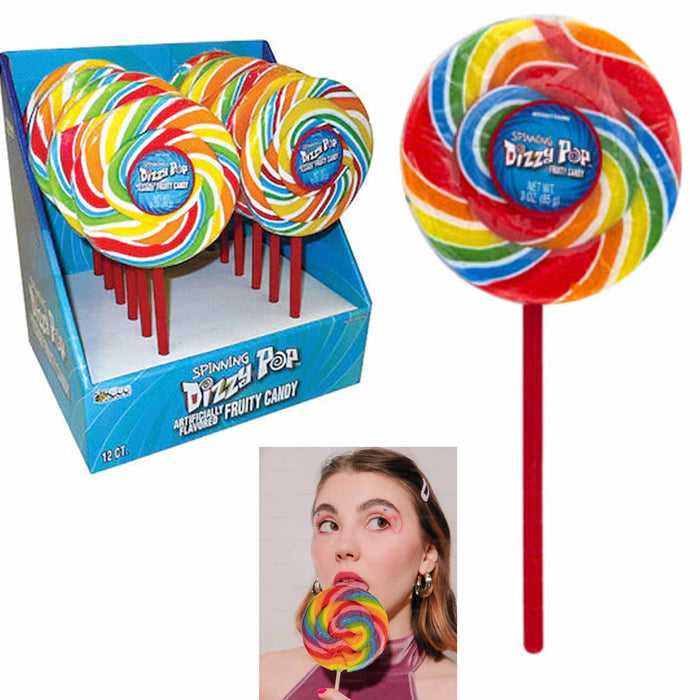 12 Pc Rainbow Swirl Lollipops Spinning Dizzy Pop Spiral Sucker Fruit Treat Candy