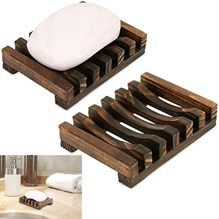 2 Pc Natural Wooden Soap Bar Dish Tray Holder Bath Storage Rack Plate Box Travel