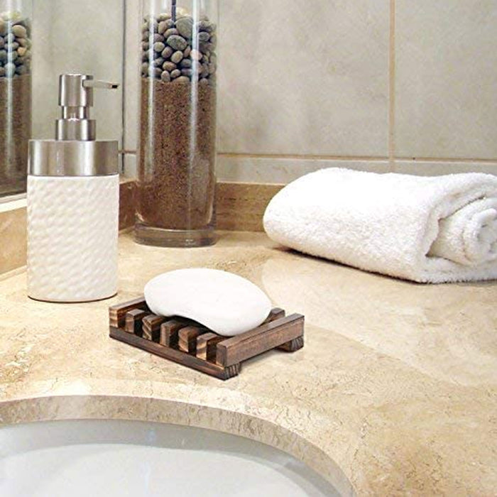 2 Pc Natural Wooden Soap Bar Dish Tray Holder Bath Storage Rack Plate Box Travel