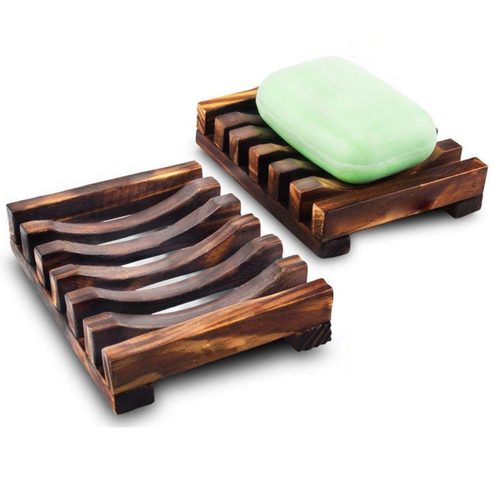 2 Pc Natural Wooden Soap Bar Dish Tray Holder Bath Storage Rack Plate Box Travel