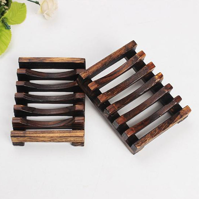 4 Pc Bamboo Wooden Soap Bar Dish Tray Holder Natural Bath Storage Rack Plate Box