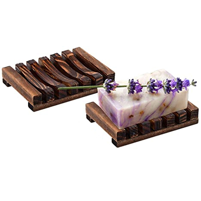 2 Pc Natural Wooden Soap Bar Dish Tray Holder Bath Storage Rack Plate Box Travel