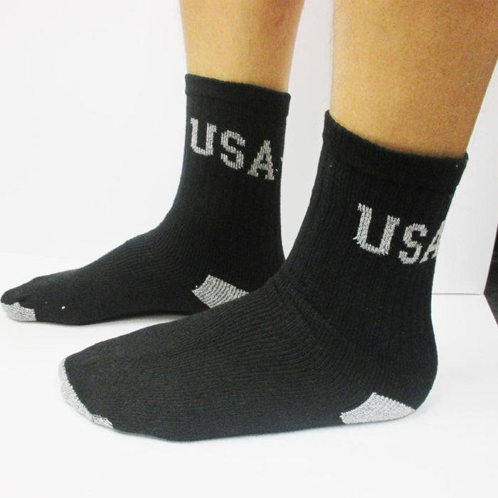 4 Pairs Mens USA Crew Socks Cushioned Black Sport Dress Hiking Camp 10-13 Cotton