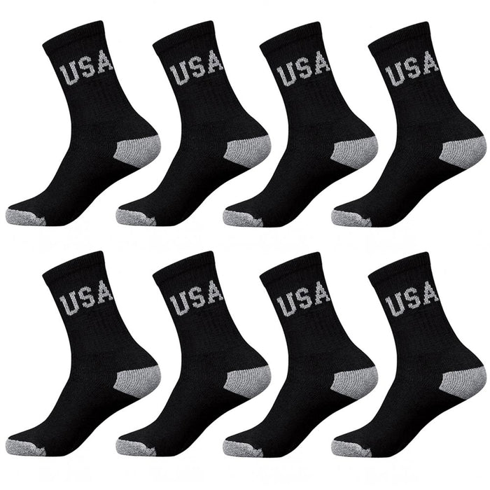 8 Pairs Sports Socks Mens Knocker Cotton Crew Solid Athletic Black Size 9-11